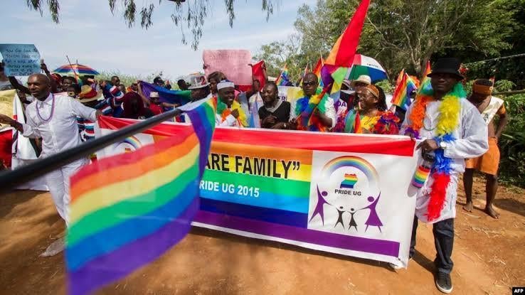 Photo of gay activists partaking in a demonstration